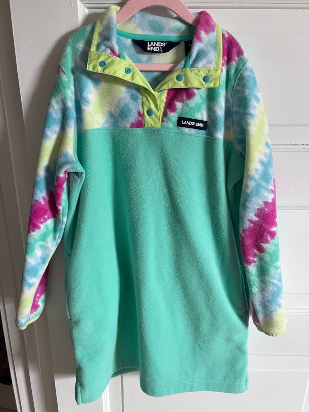 Lands' End Mint Pullover with Tie-Dye Yoke and Sleeves